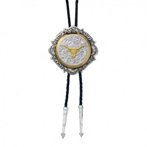Montana Silversmiths silver and Gold Engraved Button Bolo Tie