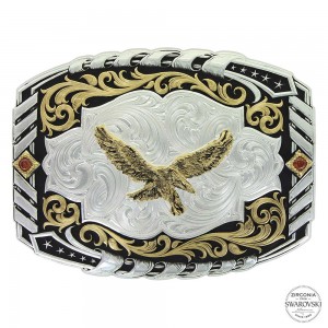 Two Tone Cantle Roll Buckle with Soaring Eagle